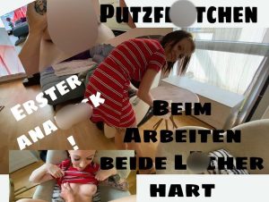 Pia_July Porno Video: Williges Putzflittchen - beim Arbeiten beide lö**er hart gestopft!